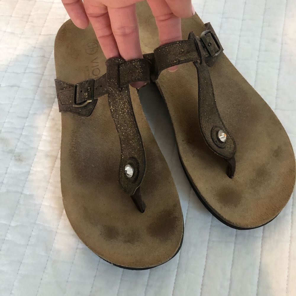Vionic Brown Glitter Toe-Post Sandals